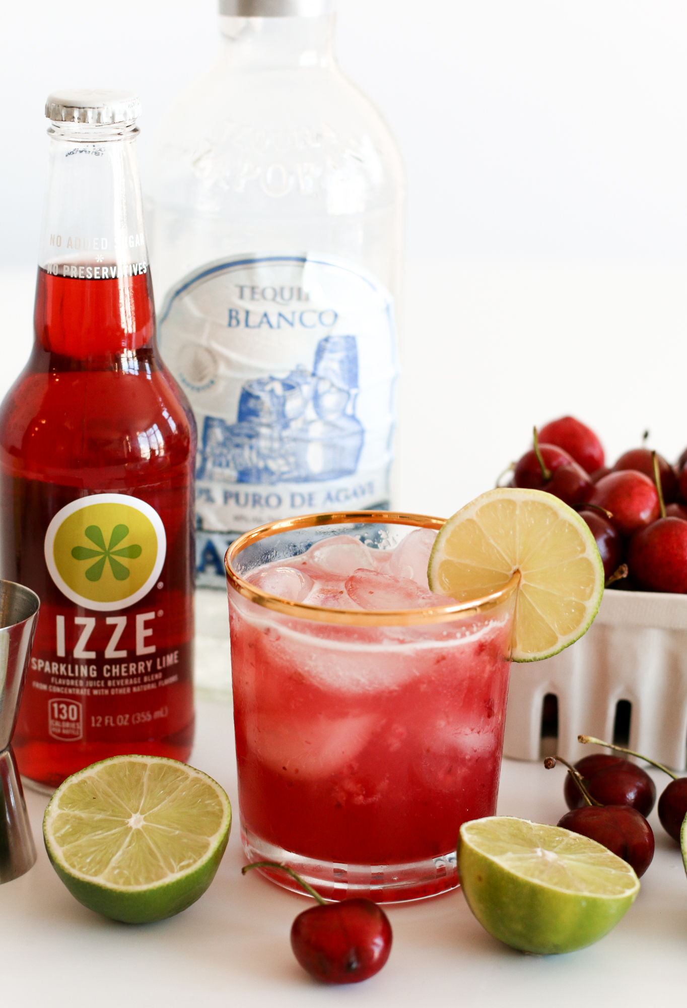 Cherry Lime Margaritas Recipe using IZZE Sparkling Cherry Lime.