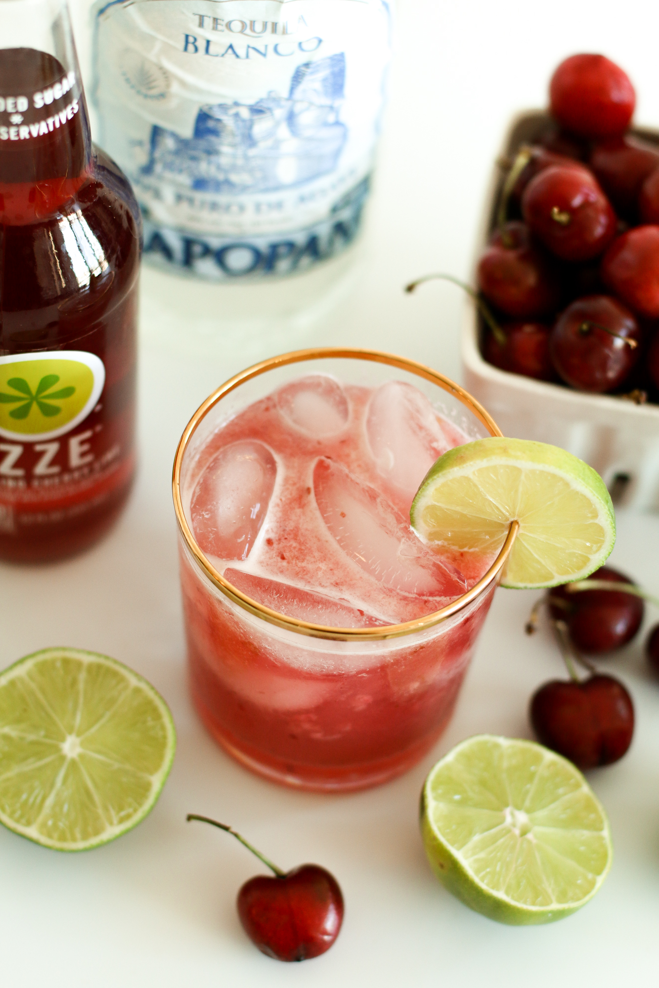Cherry Lime Margaritas Recipe using IZZE Sparkling Cherry Lime.
