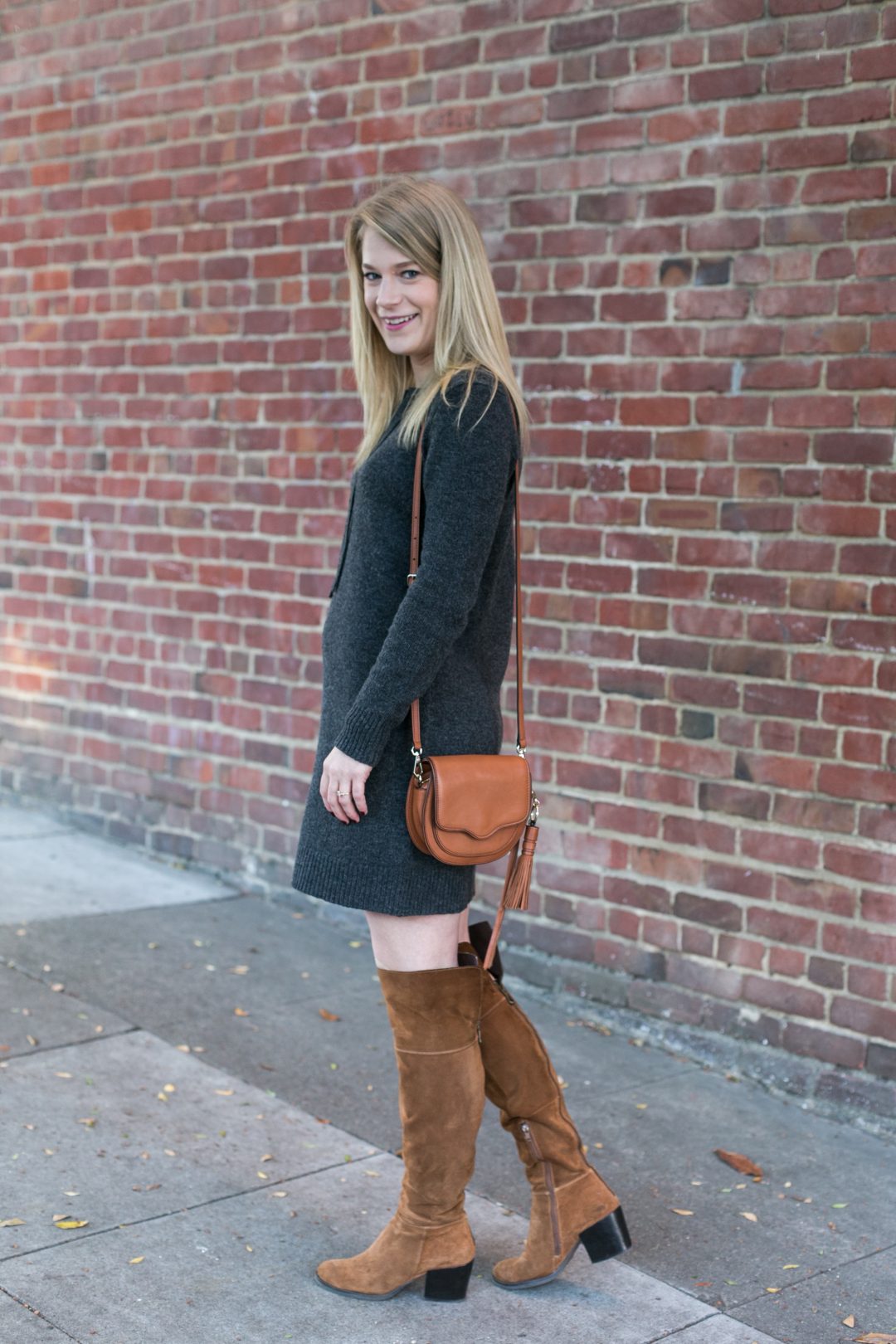 A sweater dress with over the knee boots is the perfect combination for fall