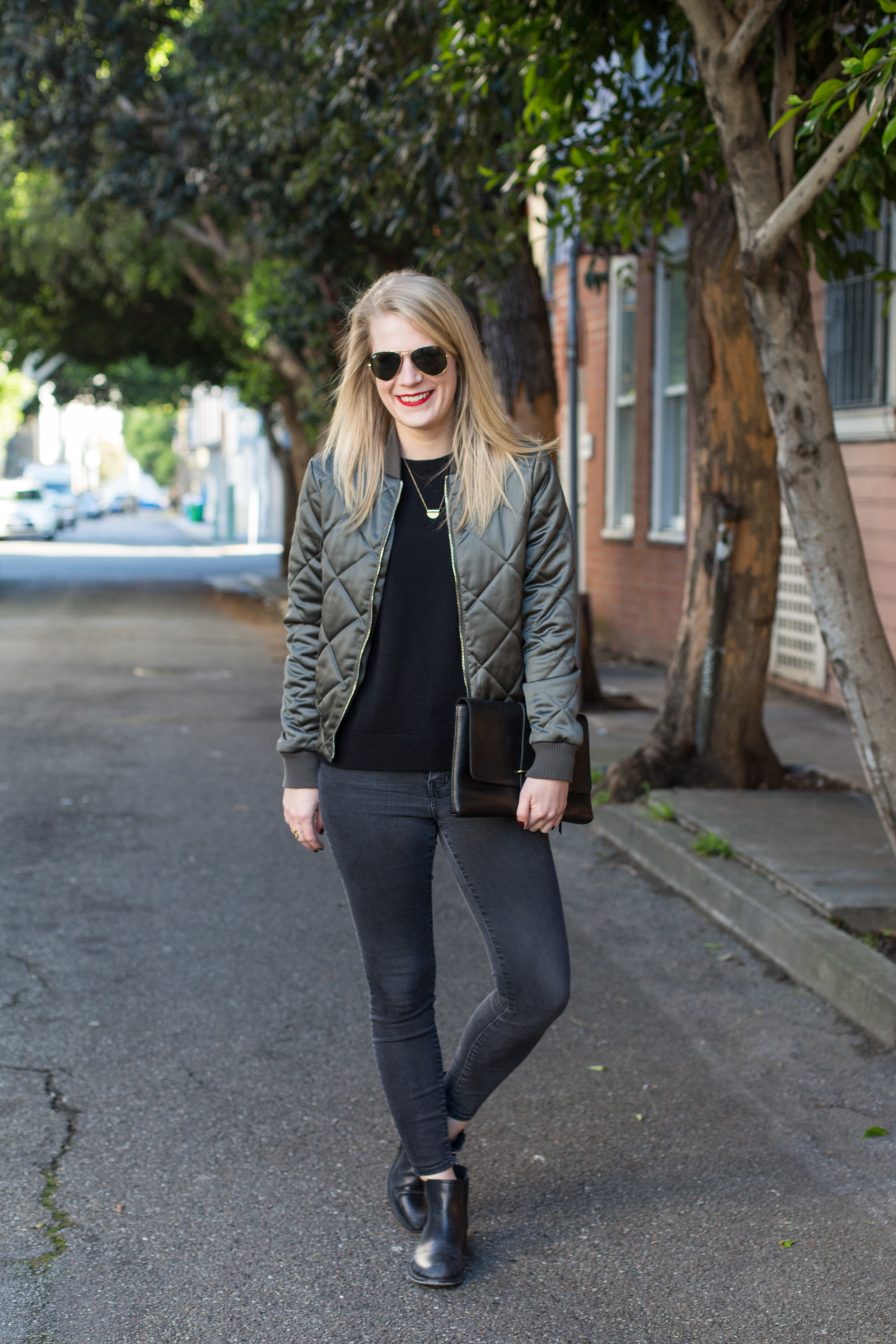 All Black Everything with Black Everlane Sweater, Madewell Jeans and Johnston & Murphy Chelsea Boots.