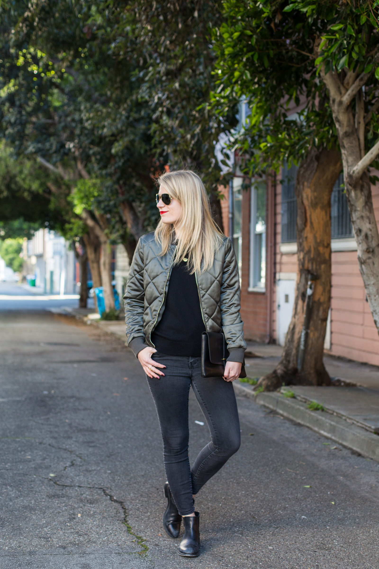 All Black Everything with Black Everlane Sweater, Madewell Jeans and Johnston & Murphy Chelsea Boots.