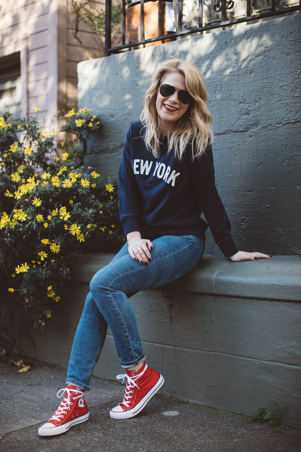 East Coast, Always. // J. Crew New York Sweatshirt paired with Everlane Denim and Chuck Taylor sneakers for a casual weekend look.