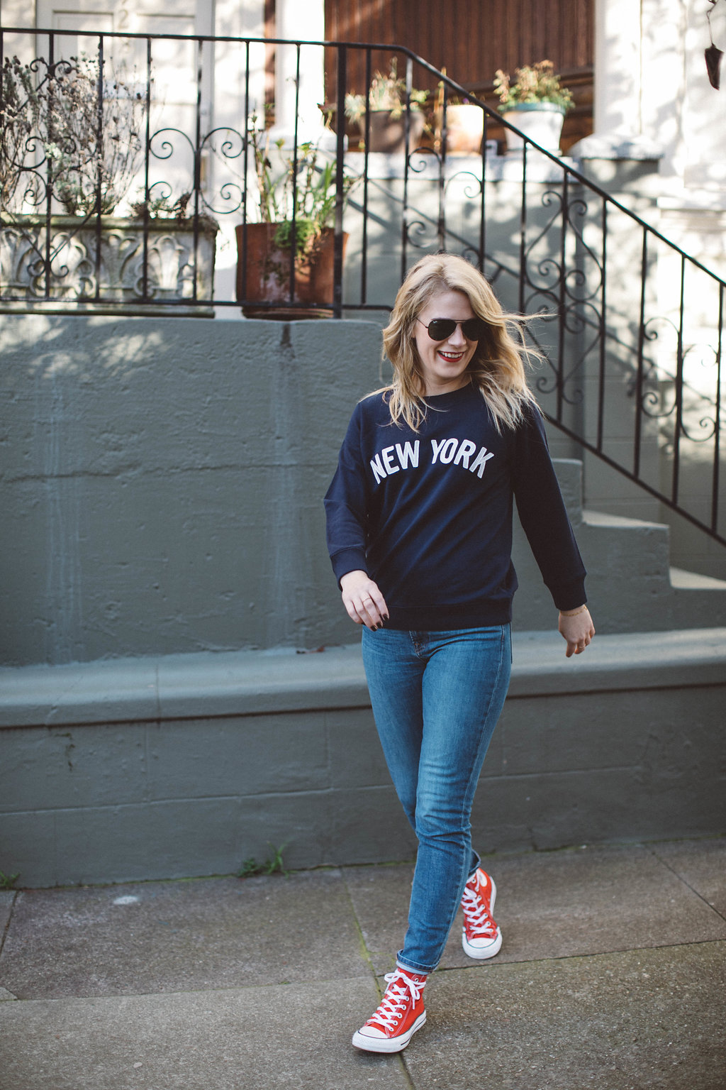 East Coast, Always. // J. Crew New York Sweatshirt paired with Everlane Denim and Chuck Taylor sneakers for a casual weekend look.