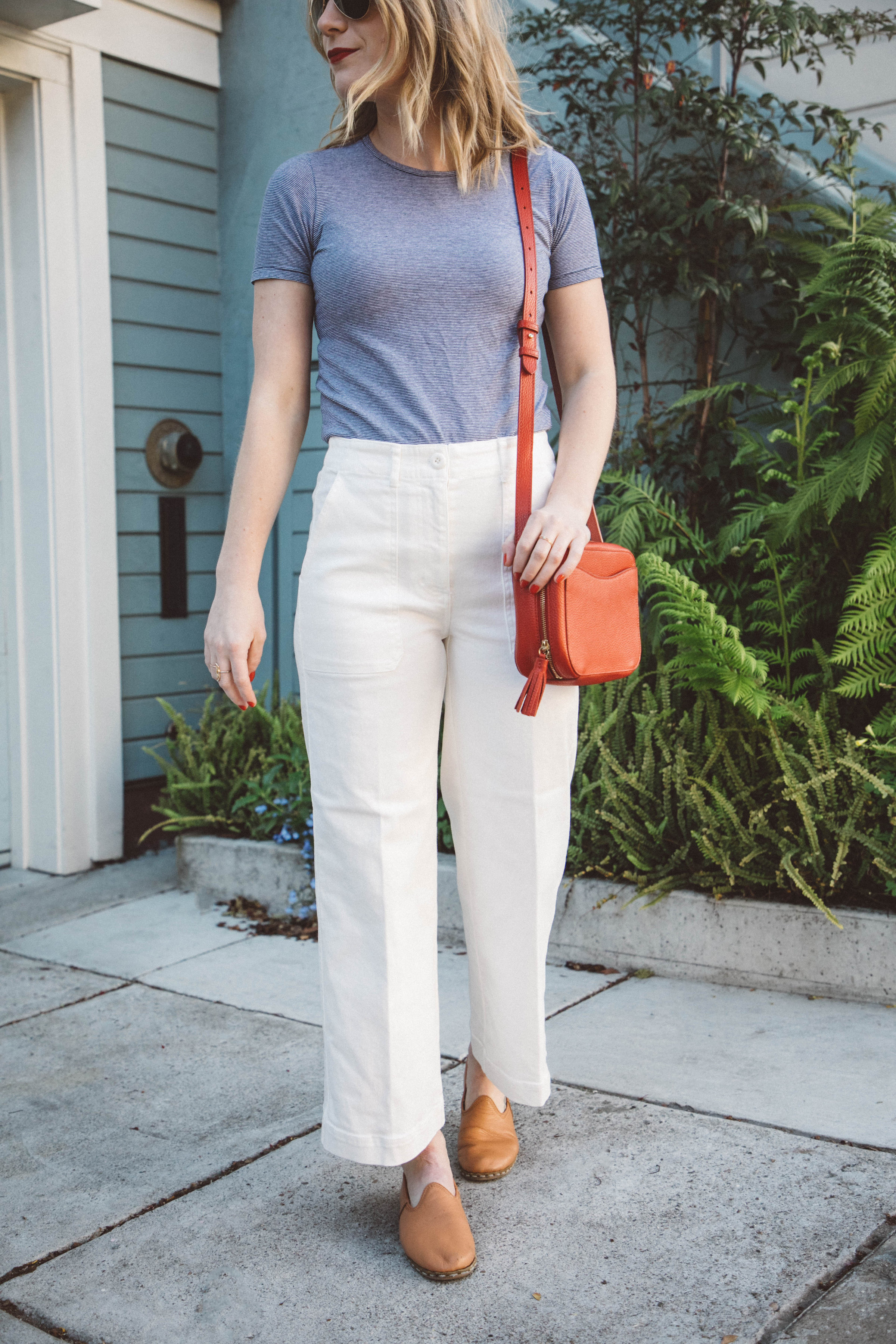 Everlane Wide Leg Crop Pants paired with an Everlane Striped Tee makes for the perfect early summer look.