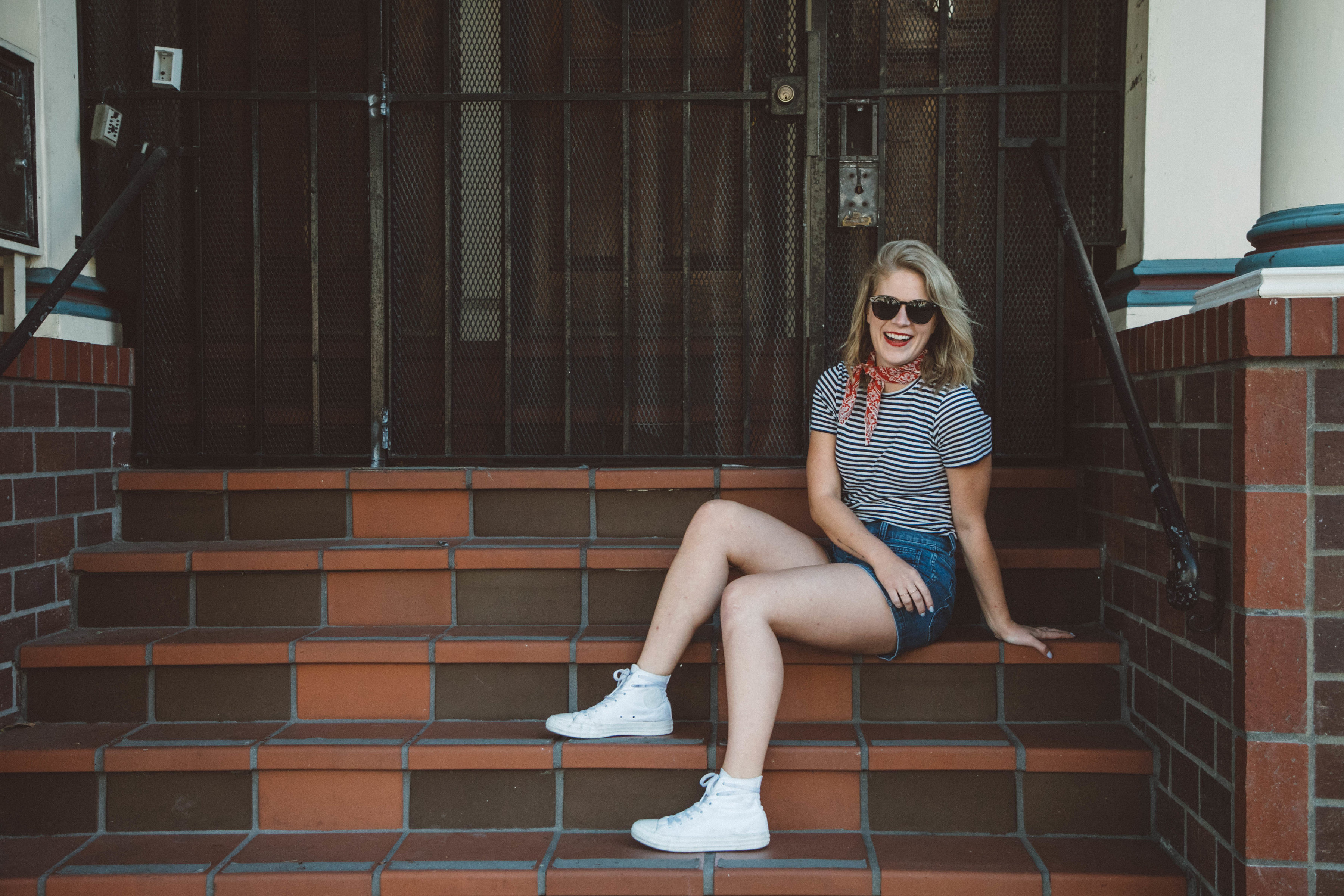 Happy 4th of July! // Celebrating in Everlane Stripes, Madewell Denim Shorts and Converse High Top Sneakers.